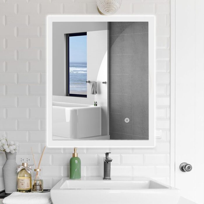 LED дзеркало для ванної кімнати з підсвічуванням | Вологостійке (IP54) | Сенсорне керування | 60x50 см | Вертикальна/Горизонтальна установка
