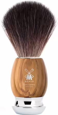 Набір для гоління MÜHLE Vivo: помазок Black Fibre, класична бритва, підставка, ручки з оливкового дерева та металу, веганський
