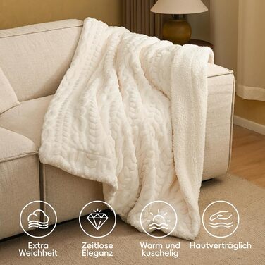 Плед Sherpa Fleecedecke: теплий та м'який плед 152x203 см, сертифікат Oeko-TEX®, з туфтованого жакарду, кремового кольору