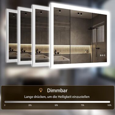 LED дзеркало для ванної кімнати 80x60 см з підсвічуванням, 3 кольори світла, регулювання яскравості, антизапарник, сенсорне керування, пам'ять, IP44, вологостійке