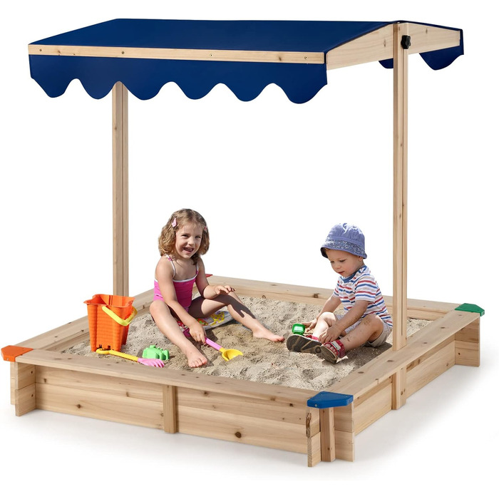 Дерев'яна пісочниця DREAMADE 121x121x120 см з регульованим дахом, для дитячого майданчика в саду, вдома, на пляжі