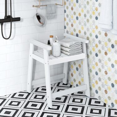 Лавка для душу Costway з полицею, коричнево-біла, 32,5x32,5x43,5 см. Макс. вантажопідйомність: 165 кг