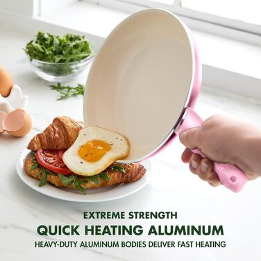 Набір GreenPan Rio: сковорода 20.3 см + лопатка, антипригарне покриття Ceramic, не містить PFAS, безпечне для здоров'я, сумісна з плитою та духовкою, блакитний колір