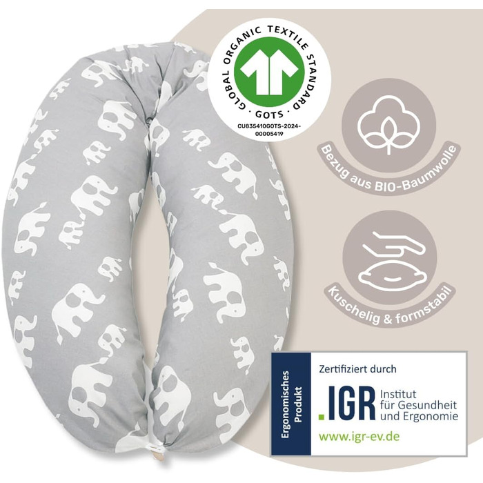 Подушка для вагітних HOBEA-Germany 190x76 см XXL, для мами та дитини, бокова підтримка, бавовна Bio, подушка для годування