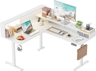 Електричний кутовий стіл Klicelor з регулюванням висоти, 160 x 140 см, білий, з LED та 3 функціями пам'яті