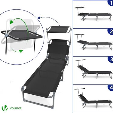 Розкішні лежаки для відпочинку Vounot (2 шт.): регульована спинка, захист від сонця, для саду, басейну, тераси (чорний)