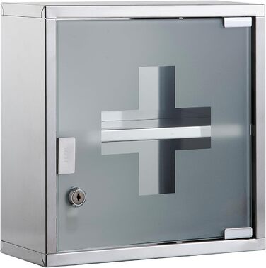 Медичний шафчик Zedelmaier з нержавіючої сталі, 4 відділення, для зберігання ліків, аптечний шафчик, для ванної кімнати, підвісний, з замком, 57 x 27 x 12 см, білий/сріблястий