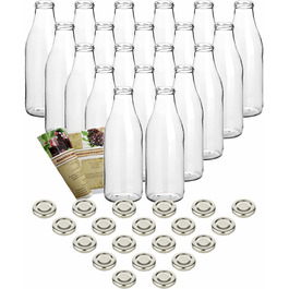 Набір з 20 пляшок для соку gouveo об'ємом 1000 мл з кришкою, що загвинчується білого кольору-велика скляна пляшка об'ємом 1 літр з кришкою TO48-порожня пляшка для наповнення кухні і будинку (20 шт., прозора /сріблястого кольору)