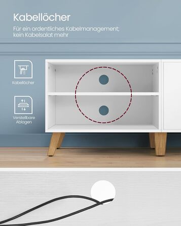 Тумба під телевізор VASAGLE 160 см, біла, з двома дверцятами, для ТВ до 65 дюймів, з регульованими полицями, для вітальні, спальні