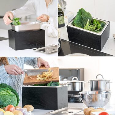 КАЗАЙ. Дизайнерське органічне відро для сміття-Holma - / 6L, придатне для миття в посудомийній машині і виготовлене з натурального шпону / кухонне відро для компосту для органічних відходів / дуб чорний Дуб, чорний