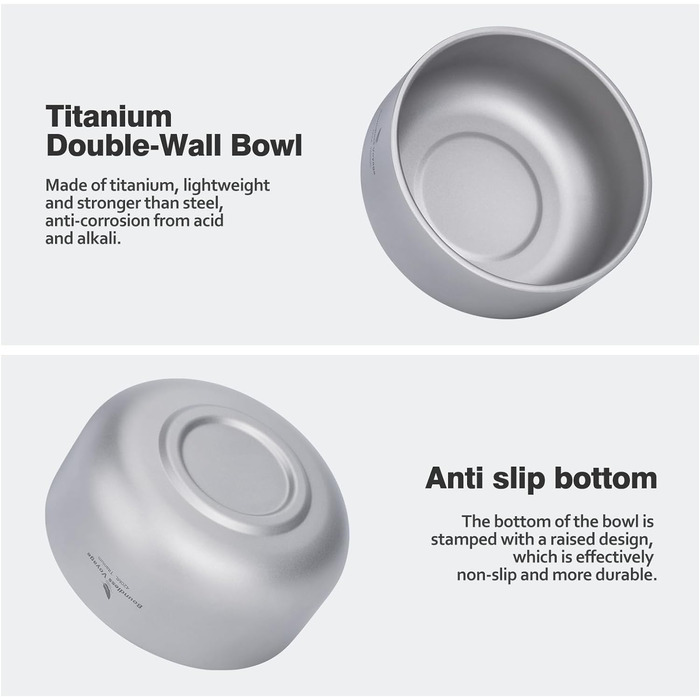 Безмежна дорожня титанова миска з подвійними стінками для дорослих Діти Відкритий кемпінговий посуд Титанова миска для рису (200 мл-TI15145B.)
