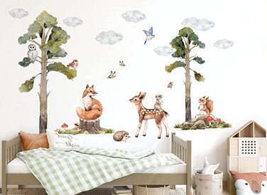 Наклейка на стіну Grandora, наклейка на стіну з лісовими тваринами для дитячої кімнати, наклейка на стіну DL772-4 (XXL - 218 x 128 см (ШхВ))