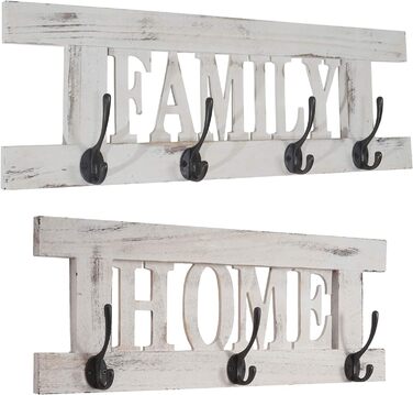 Набір настінних вішалок для одягу Mendler HWC-C60 HomeFamily Coat Rack Panel, Shabby-Look Vintage - (Білий, Потертий, 21 x 60 x 7 см)