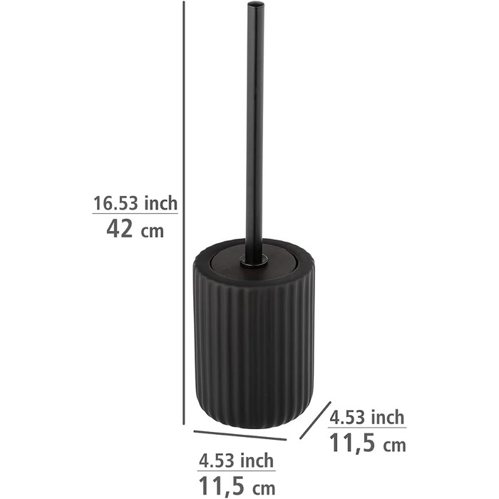 Набір для унітазу WENKO Belluno, високоякісний тримач для щіток з міцної кераміки з сучасними вигинами, змінна насадка для щіток, м'яка на дотик рифлена поверхня / чорний, Ø 11,5 х 42 см (чорний)