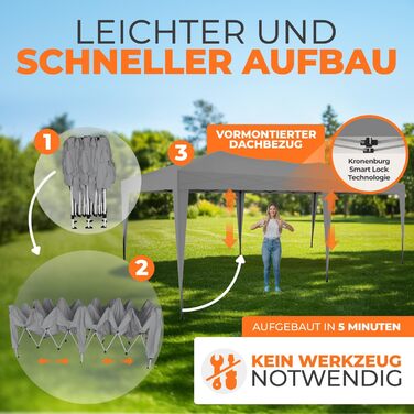 Павільйон Kronenburg розкладний, 3x3 м, водонепроникний, захист від сонця UV 50+, колір шампань, з 4 боковими частинами