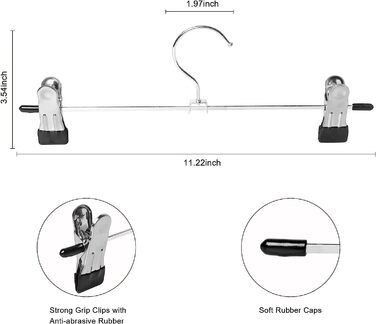 Металева вішалка для брюк WEIDMAX, міцна хромована вішалка для брюк з регульованими затискачами, металева вішалка для брюк, компактна вішалка для брюк, шкарпетки, спідниці, 30 см (12 футів), 30 шт. (40 шт.)