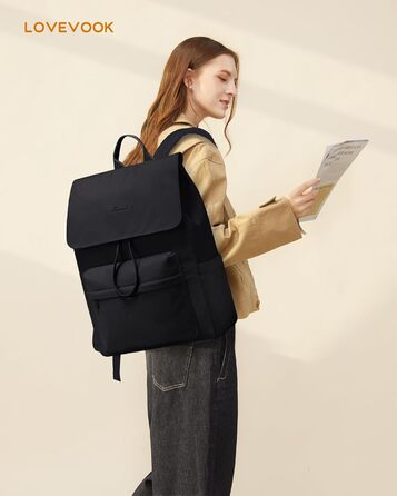 LOVEVOOK Рюкзак для жінок, 15.6 дюймів, рюкзак для школи, підлітки, водонепроникний, дівчатка, легкий, з відділенням для ноутбука, для подорожей, роботи, університету, повсякденного використання (17.3 дюйма, Чорний)