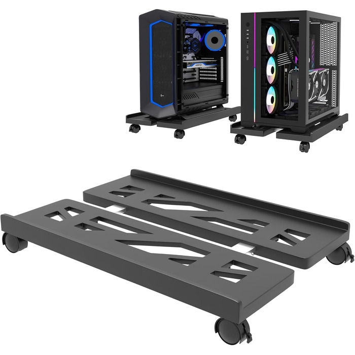 Підставка для комп'ютера на колесах, мобільна, чорна - для настільних ПК