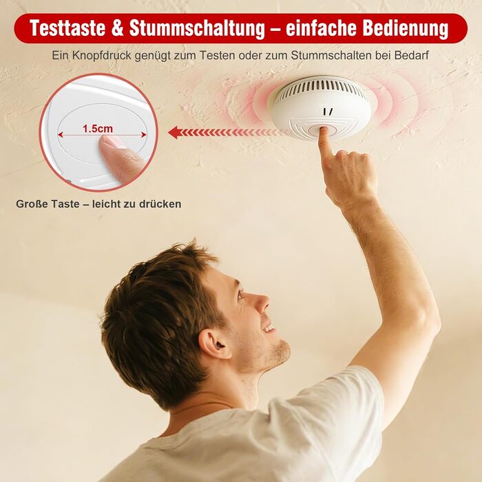 Набір димових сповіщувачів DAYTECH (6 шт.) з батареєю на 10 років, магнітним кріпленням, сертифікацією TÜV Rheinland, 85dB, тестуванням/вимкненням звуку, для спалень та дитячих кімнат – білий