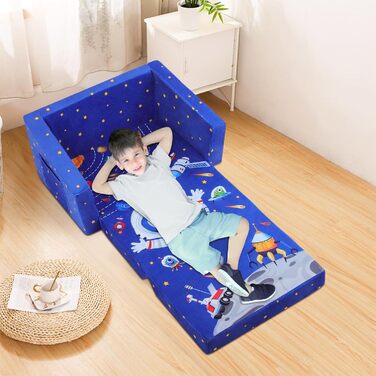 Дитяче крісло-диван 2 в 1 з тканиною, що складається, та неслизьким подушкою, для спальні, вітальні, ігрової кімнати (Астронавт)
