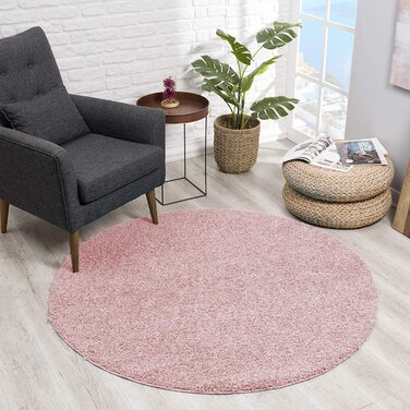 Враження килим круглий-ідеальний килим для вітальні, передпокою, спальні, дитячої, дитячої кімнати - високоякісний килимок, сертифікований Eko-Tex-Суцільний колір- (світло-рожевий, круглий 150 см)