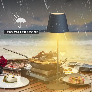 LED настільна лампа MALUX бездротова з торшевим керуванням, регулювання яскравості, тепле біле світло 2700K-4000K, метал, акумулятор, водонепроникність IP54, для саду, їдальні, спальні, робочого кабінету, балкону, готелю (темно-сірий)