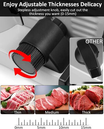 Електричний слайсер 200W з нержавіючої сталі - кухонний слайсер для м'яса, сиру, хліба та ковбаси, регулювання товщини шару 0-15 мм, 2 леза