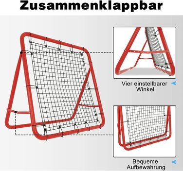 Відбійник TRMLBE для футбольних воріт для дітей, тренувальний відбійник для футболу з сіткою для відскоку, складаний червоний сталевий каркас для саду, відкритий червоний, 100 х 100 х 65 см