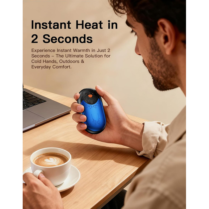 Електричний гріє для рук 2 шт. | Перезарядний кишеньковий гріє з 3 режимами, 6000mAh для жінок, чоловіків, кемпінгу, полювання, гольфу, блакитний