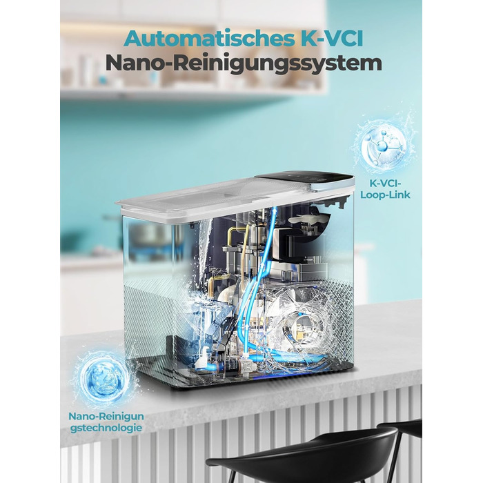 Льодогенератор Fohere портативний самоочисний 14 кг/24год, 2 розміри льоду, блакитний для дому, бару, офісу, кемпінгу зі шкребком та кошиком