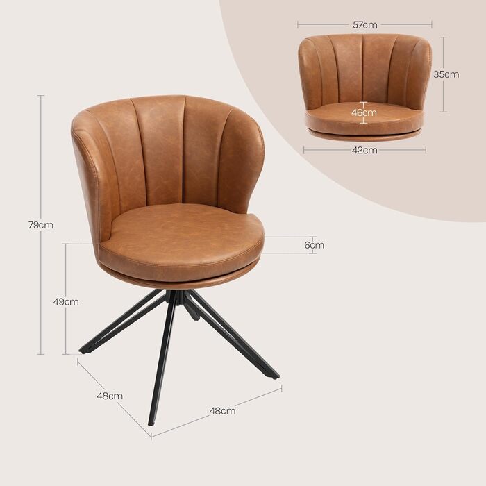 Крісла для обідньої зони WOLTU (2 шт), 360° обертання, з підлокітниками, для кухні/вітальні, ергономічні, до 150 кг, штучна шкіра (колір: коричневий)