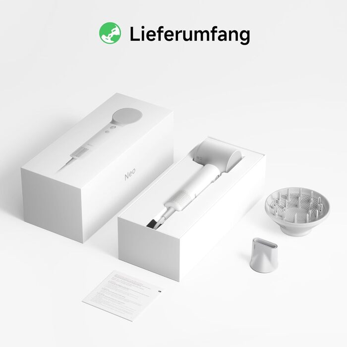 Високошвидкісний фен для волосся Laifen Neo з безщітковим двигуном 110 000 об/хв, іонізацією 200 млн негативних іонів та 2 магнітними насадками, білий