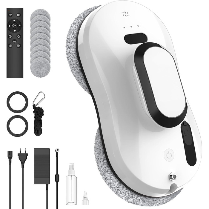 Робот для миття вікон 5600P з автоматичним розпиленням, 3 режими, інтелектуальна навігація, розпізнавання країв, пульт ДУ, система безпеки та 10 ганчірок для миття