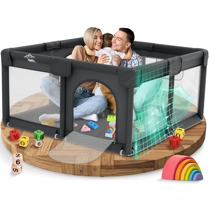 Дитячий манеж Laufstall – [НОВИНКА 2025] – Дитячий манеж, ігровий майданчик, огорожа для дитини, манеж для дітей, Play Pen – [Перевірено в лабораторії] – Дихаючий матеріал, повністю оббитий - 130x130 см