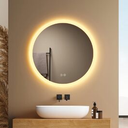 Дзеркало для ванної кімнати EMKE з підсвічуванням, 50 см, кругле, з регулюванням яскравості, 3 кольори світла, антизапарник, сенсорне управління, пам'ять налаштувань, матовий край, 50x50 см Дзеркало для ванної кімнати EMKE з підсвічуванням, 50 см, кругле, з регулюванням яскравості, 3 кольори світла, антизапарник, сенсорне управління, пам'ять налаштувань, матовий край, 50x50 см