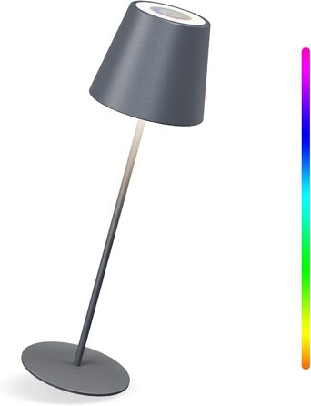 LED настільна лампа MALUX бездротова, торшера з торканням, диммування, тепле біле світло 2700K-4000K, металева, акумуляторна, вологостійка IP54, для саду, їдальні, спальні, робочого кабінету, балкону, готелю (темно-сірий), (сірий) 1 шт.