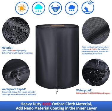 Чохол для коліс автомобіля, великий, міцний, 420D, універсальний, на 4 колеса, з блискавкою, вологостійкий, з світловідбиваючими смугами (Ø 84 см x H 120 см), чорний