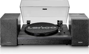 Вініловий програвач Lenco LS-100 з Bluetooth 5.0, зовнішні динаміки 2×10 Вт, ремінний привід, автостоп, корпус з дерева, чорний