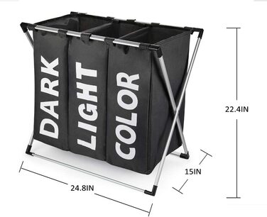 Сортувальник для білизни Oxford Trio з 3 відділеннями (102L) - Чорний