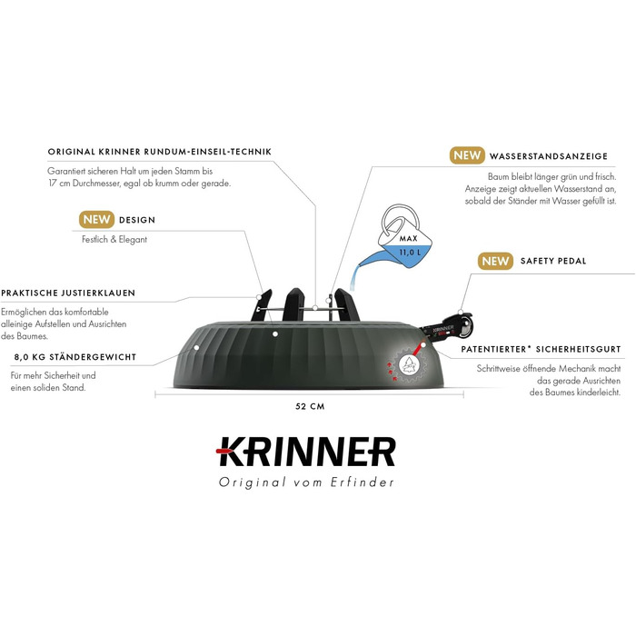 Підставка для ялинки KRINNER X-Series Deluxe X-440 з педаллю та резервуаром 11 л (до 4,4 м)