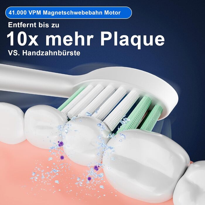 Електрична зубна щітка Betterchoi з магнітною левітацією, 41 000 VPM, 4 насадки, IPX7, 180 днів роботи від акумулятора, 5 режимів, таймер, рожева