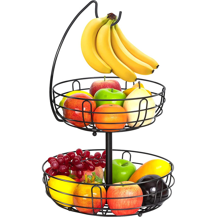 Фруктовий кошик поверх-2-поверховий кошик для фруктів з банановим тримачем-металева знімна ваза для фруктів - Кухонні підставки для фруктів-Декоративні