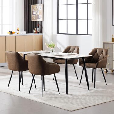 Крісла для їдальні WOLTU (2 шт.), для кухні та вітальні, ергономічні м'які крісла з підлокітниками, металеві ніжки, вінтажне штучне шкіряне сидіння, темно-коричневі