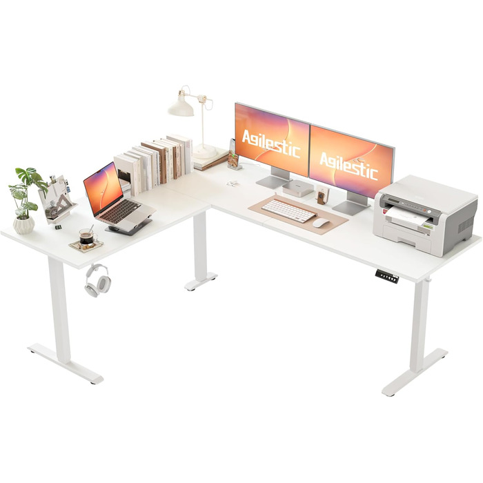 Регульований за висотою кутовий стіл Agilestic 150x125 см, білий. Ергономічний стіл для роботи стоячи та сидячи.