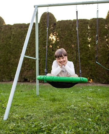 Гойдалка-гніздо для саду HyperMotion Storchennest з А-рамою, 2 місця, 150 кг, зелено-сіра (HYP1)