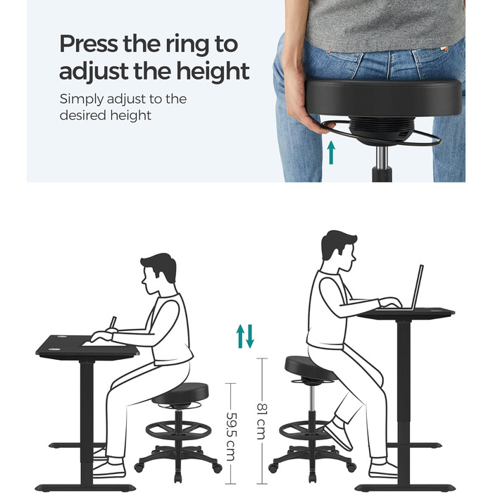 Високий робочий стілець SONGMICS з регульованою спинкою та підставкою для ніг, чорний - OSC007B01