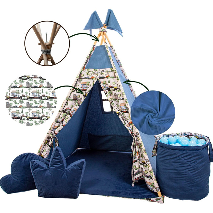 Дитячий намет-тіпі з килимком, подушкою та м'ячами - ігровий намет для дитячої кімнати - намет-тіпі для дівчаток - намет-тіпі для дітей - дитячий ігровий будиночок - ігрові пристрої для дому (автомобілі)