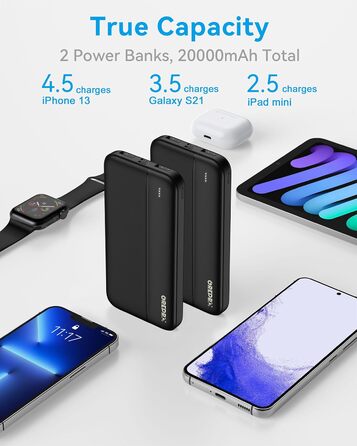 Комплект з 2 шт. , компактний з входами Type-C/Micro та 2 виходами USB/USB-C, Чорний, 10000mAh -