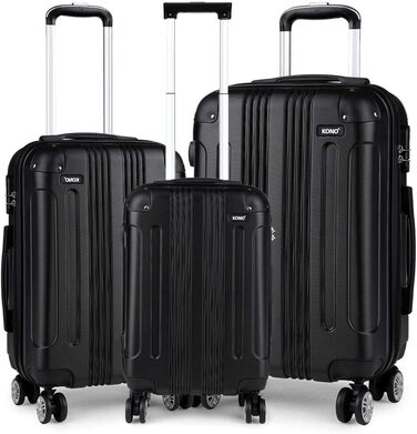 Набір валіз KONO Zwillingsrollen 3шт. M-L-XL, чорний, ABS, з жорстким корпусом