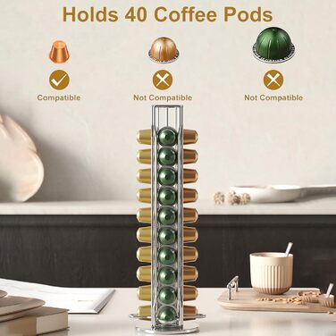 Тримач для капсул кави JIAMOEAT для Nespresso, 40 капсул, обертається, срібний | Тримач для капсул кави